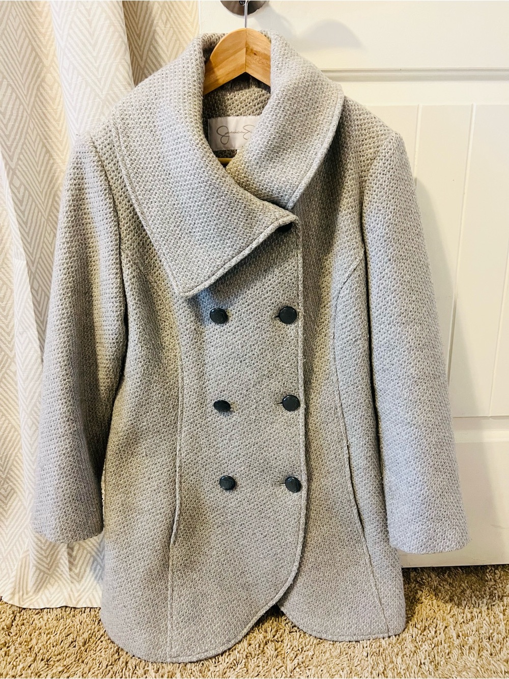 Jessica Simpson Cozy Double-Breasted Women's Wool Blend Coat Light Gray M